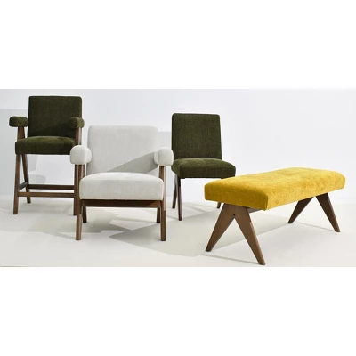 Morgan 47.2" Wide Benches Upholstered Seat And Back With Upside Down "V" Shape Design Solid Wood Legs-Maison Boucle 4 Morgan 47.2" Wide Benches Upholstered Seat And Back With Upside Down "V" Shape Design Solid Wood Legs-Maison Boucle - Image 4