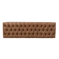 52.25" Draper Large Decorative Bench With Button Tufting Light Brown Faux Leather - HomePop -DreamNest Store GUEST 132ef75c 593e 4b1a a0bf e8b01fb9548f