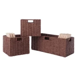 30" 4pc Milan Storage Shelf With 3 Small Baskets Walnut - Winsome -DreamNest Store GUEST 133889e9 fc3e 4bca 8501 a3ec2e76b649