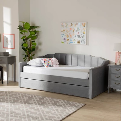 Lennon Velvet Fabric Upholstered Daybed With Trundle - Baxton Studio 6 Lennon Velvet Fabric Upholstered Daybed With Trundle - Baxton Studio - Image 6