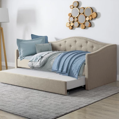 Fairfield Tufted Fabric Day Bed With Trundle - CorLiving 2 Fairfield Tufted Fabric Day Bed With Trundle - CorLiving - Image 2