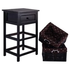 Costway Black Night Stand 3 Tiers 1 Drawer Bedside End Table Organizer Wood W/2 Baskets 12 Costway Black Night Stand 3 Tiers 1 Drawer Bedside End Table Organizer Wood W/2 Baskets -DreamNest Store GUEST 144ce75a e160 47ff 827d 9074d102659e