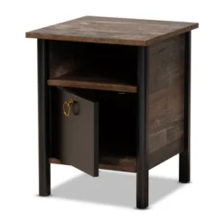 Vaughan Two-Tone Rustic Finished Wood Nightstand Walnut - Baxton Studio
