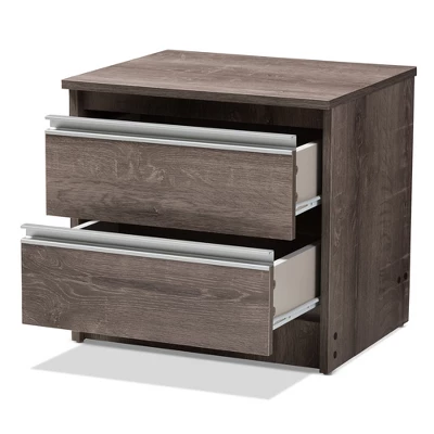Gallia Modern And Contemporary Oak Finished 2 Drawer Nightstand Brown - Baxton Studio 1 Gallia Modern And Contemporary Oak Finished 2 Drawer Nightstand Brown - Baxton Studio