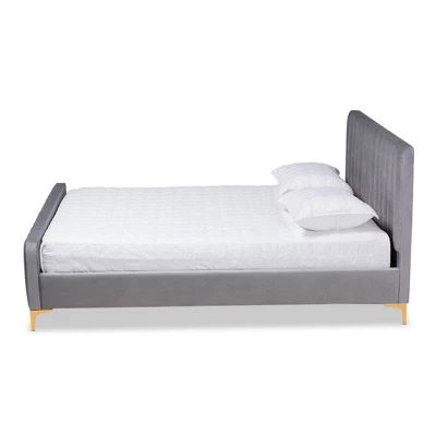 Nami Velvet Platform Bed - Baxton Studio 1 Nami Velvet Platform Bed - Baxton Studio