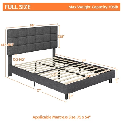 Yaheetech Upholstered Platform Bed Frame With Tufted Height Adjustable Headboard 2 Yaheetech Upholstered Platform Bed Frame With Tufted Height Adjustable Headboard - Image 2