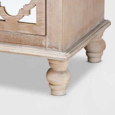 Celia Wood And Mirror 2 Drawer Quatrefoil Nightstand Natural - Baxton Studio 5 Celia Wood And Mirror 2 Drawer Quatrefoil Nightstand Natural - Baxton Studio - Image 5