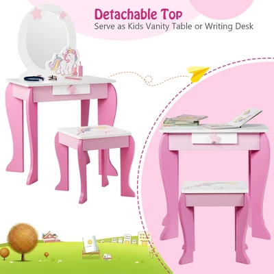 Costway Kids Vanity Makeup Dressing Table Chair Set Wooden W/ Mirror Drawer 5 Costway Kids Vanity Makeup Dressing Table Chair Set Wooden W/ Mirror Drawer - Image 5