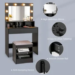 Costway Vanity Table Set With Lighted Mirror 8 LED Bulbs Large Drawer Cushion Stool 13 Costway Vanity Table Set With Lighted Mirror 8 LED Bulbs Large Drawer Cushion Stool -DreamNest Store GUEST 168a8fbc 0ffd 4e98 afe4 343354f50951