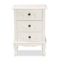 Callen Wood 3 Drawer Nightstand White - Baxton Studio -DreamNest Store GUEST 16d1a51d 3efd 4519 9389 2ec4b458338f