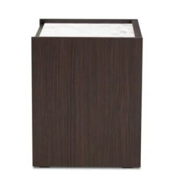 Walker Wood Nightstand With Faux Marble Top Dark Brown/Marble/Gold - Baxton Studio
