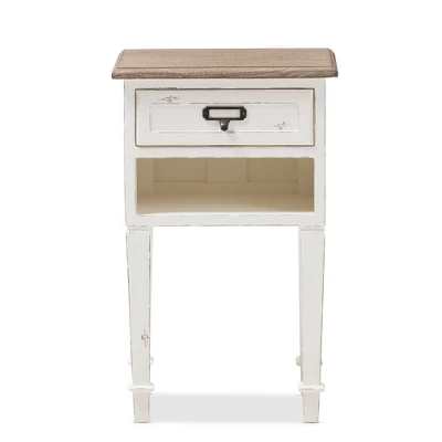 Dauphine 1 Drawer Provincial Style Oak And Distressed Finish Wood Nightstand White - Baxton Studio 2 Dauphine 1 Drawer Provincial Style Oak And Distressed Finish Wood Nightstand White - Baxton Studio - Image 2
