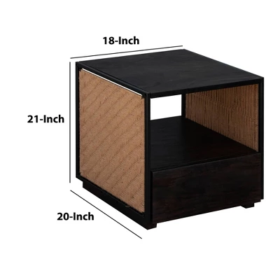 21" Handcrafted Acacia Wood Nightstand Brown/Black - The Urban Port 9 21" Handcrafted Acacia Wood Nightstand Brown/Black - The Urban Port - Image 9