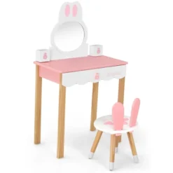 Costway Kids Vanity Set Rabbit Makeup Dressing Table Chair Set W/ Mirror Drawer WhitePink -DreamNest Store GUEST 17788a15 840b 40ec 95bd 082f54c99e8e