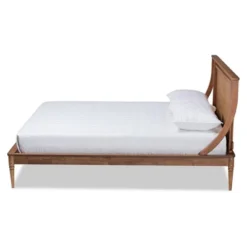 Jamila Wood And Synthetic Rattan Platform Bed Walnut Brown - Baxton Studio
