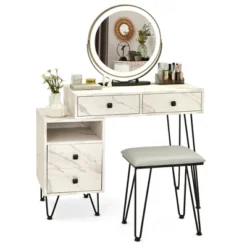 Costway Vanity Table Stool Set Dimmer LED Mirror Large Storage Cabinet Drawer Walnut BlackBrownWhite 24 Costway Vanity Table Stool Set Dimmer LED Mirror Large Storage Cabinet Drawer Walnut BlackBrownWhite -DreamNest Store GUEST 18debb26 a891 48c4 98c2 c0e29f649632
