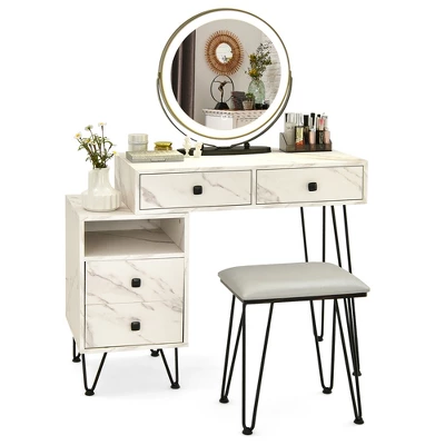 Costway Vanity Table Stool Set Dimmer LED Mirror Large Storage Cabinet Drawer Walnut BlackBrownWhite 12 Costway Vanity Table Stool Set Dimmer LED Mirror Large Storage Cabinet Drawer Walnut BlackBrownWhite - Image 12