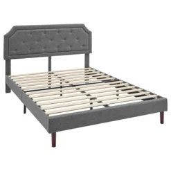 BIKAHOM Upholstered Platform Bed With Button Tufted Headboard, Dark Grey -DreamNest Store GUEST 1946d5c1 da80 434c 9f24 b3d84453cf17