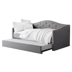 Twin Fairfield Tufted Fabric Day Bed With Trundle Light Gray - CorLiving 6 Twin Fairfield Tufted Fabric Day Bed With Trundle Light Gray - CorLiving -DreamNest Store GUEST 198632f1 1596 484c a855 571833f4e6aa