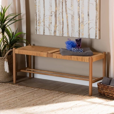 Saura Oak Wood Hemp Dining Bench Brown - Baxton Studio 1 Saura Oak Wood Hemp Dining Bench Brown - Baxton Studio