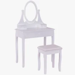 Tangkula Mirrored Dressing Table Wooden Vanity Makeup Unit W/ Cushioned Stool -DreamNest Store GUEST 1ab1fee2 debb 4c2a 8c66 8921b4531ba2