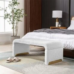 Lily 43.31" Faux Shearling Fabric Look Upholstered Waterfall Bench With Gold Metal Legs-Maison Boucle 23 Lily 43.31" Faux Shearling Fabric Look Upholstered Waterfall Bench With Gold Metal Legs-Maison Boucle -DreamNest Store GUEST 1bc64ad2 5aba 47df 9b73 19d03c277fdf