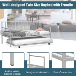 Costway Twin Metal Daybed With Roll Out Trundle Heavy Duty Frame Sofa Bed Set -DreamNest Store GUEST 1caa3675 c2df 4368 8eff f2569b1a3a3a
