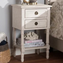 Lenore Country Cottage Farmhouse 2 Drawer Nightstand White - Baxton Studio -DreamNest Store GUEST 1cf17a01 102e 4f1f a7e6 3215d4554bfb