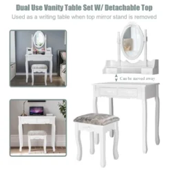 Costway Vanity Wood Makeup Dressing Table Stool Jewelry Desk 4 White 14 Costway Vanity Wood Makeup Dressing Table Stool Jewelry Desk 4 White -DreamNest Store GUEST 1d4c6891 3d4b 4dae b23d 01011533f560