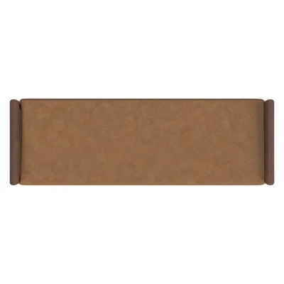 Wood Bench With Upholstered Seat Faux Leather Caramel - HomePop 3 Wood Bench With Upholstered Seat Faux Leather Caramel - HomePop - Image 3