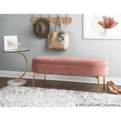 48" Chloe Storage Bench Velvet/Metal Gold/Blush Pink - LumiSource -DreamNest Store GUEST 1ed46d00 92f9 4c1e 8da7 4ac6e610a9d5