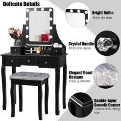 Costway Vanity Dressing Table Set W/ 10 Dimmable Bulbs Touch Switch Cushion Stool WhiteBlackBrown -DreamNest Store GUEST 1eec59ef 4fc7 4ab6 9a0c 42861163e618