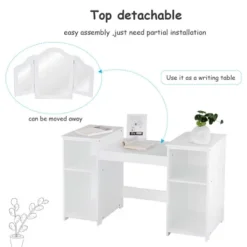 Costway Vanity Table Set Makeup Dressing Kids Girls Study Table Tri Folding Mirror WhitePink 16 Costway Vanity Table Set Makeup Dressing Kids Girls Study Table Tri Folding Mirror WhitePink -DreamNest Store GUEST 1f081f6d 3fdb 4f90 9243 ae8a0581acc3 1