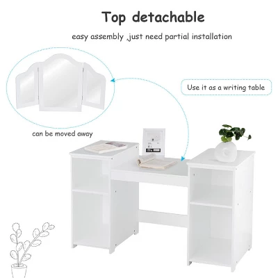 Costway Vanity Table Set Makeup Dressing Kids Girls Study Table Tri Folding Mirror WhitePink 6 Costway Vanity Table Set Makeup Dressing Kids Girls Study Table Tri Folding Mirror WhitePink - Image 6