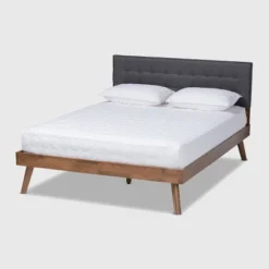 Devan Fabric Upholstered Walnut Finished Platform Bed - Baxton Studio -DreamNest Store GUEST 1f7539ee 4401 421f 8c56 4785bec03f65