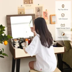 Costway Vanity Table Set With Flip Top Mirror Dressing Makeup Study Padded Stool -DreamNest Store GUEST 1fc71dbd ef12 4780 a6d4 3e8cc25fe793