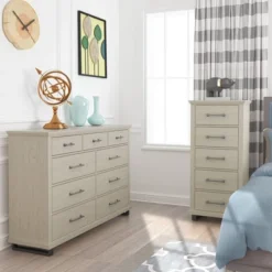 Set Of 2 24" 5 Drawer Chest And 64" 9 Drawer Dresser Beige - Accent Furniture -DreamNest Store GUEST 1fd7b474 08da 4a9a be35 75557467a628