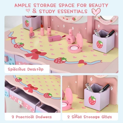 Costway Kids Vanity Princess Makeup Dressing Table Chair Set W/ Tri-fold Mirror Pink 4 Costway Kids Vanity Princess Makeup Dressing Table Chair Set W/ Tri-fold Mirror Pink - Image 4