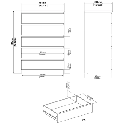 Wood Scottsdale 5 Drawer Chest In Black Woodgrain-Tvilum 5 Wood Scottsdale 5 Drawer Chest In Black Woodgrain-Tvilum - Image 5