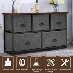Costway 5 Drawers Dresser Storage Unit Side Table Display Organizer Dorm Room Wood Black -DreamNest Store GUEST 20666096 7161 443d 8bff 328f0e07e112