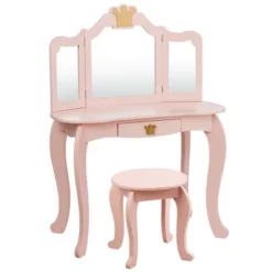 Costway Kids Makeup Dressing Table Chair Set Princess Vanity & Tri-folding Mirror -DreamNest Store GUEST 20ed6ec3 e588 4d8e 889b a437e535ea89