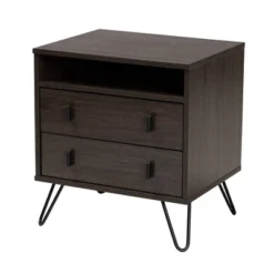 Glover Wood And Metal 2 Drawer Nightstand Brown/Gold - Baxton Studio