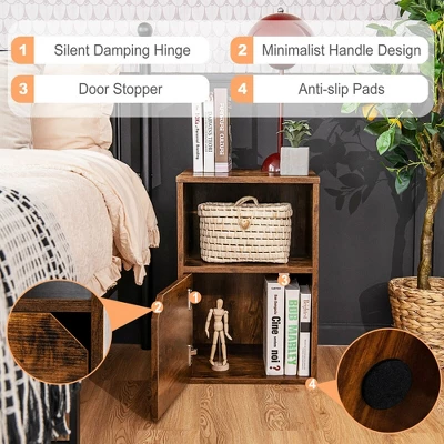 Costway Set Of 2 Nightstands Side End Table Storage Cabinet Shelf Living Room Brown 4 Costway Set Of 2 Nightstands Side End Table Storage Cabinet Shelf Living Room Brown - Image 4