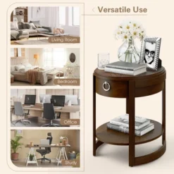 Costway Side End Table With Drawer Storage Shelf Classic Accents Nightstand Walnut Elliptical -DreamNest Store GUEST 218ccc0d a00f 4050 8322 072a8f64fe4a