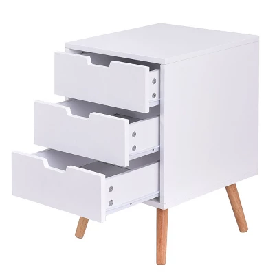 Costway White Side End Table Nightstand W/ 3 Drawers Mid-Century Accent Wood Furniture 5 Costway White Side End Table Nightstand W/ 3 Drawers Mid-Century Accent Wood Furniture - Image 5