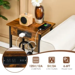 Costway Set Of 2 End Tables With Charging Station Industrial Bed Side Table With AC Outlets & USB Port Rustic Brown -DreamNest Store GUEST 21df99ac a9d9 433c ae7b 18e9b8e8c12a