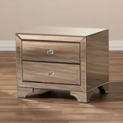 Farrah Hollywood Regency Glamour Style Mirrored 2 - Drawer Nightstand - Baxton Studio -DreamNest Store GUEST 21e8ace2 5906 46a7 b5a7 9ef1e7b8465e
