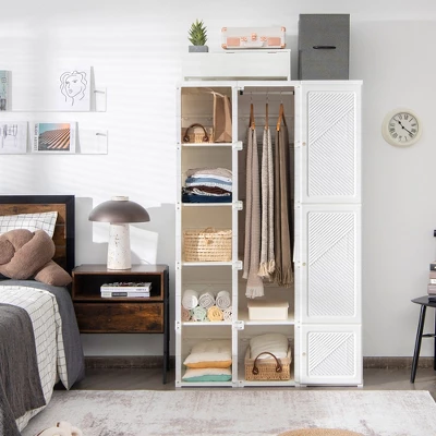 Costway Portable Closet Clothes Foldable Armoire Wardrobe Closet W/10 Cubes, Hanging Rods 1 Costway Portable Closet Clothes Foldable Armoire Wardrobe Closet W/10 Cubes, Hanging Rods
