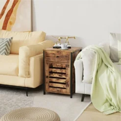 Costway 2PCS Nightstand W/ Drawer Cabinet Adjustable Shelf Industrial Side Table Rustic -DreamNest Store GUEST 22037acc d7de 474b bd34 c75ad2b78ff5