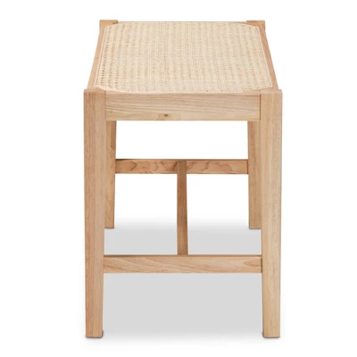 Danyl Wood Rattan Accent Bench Oak Brown - Baxton Studio 5 Danyl Wood Rattan Accent Bench Oak Brown - Baxton Studio - Image 5